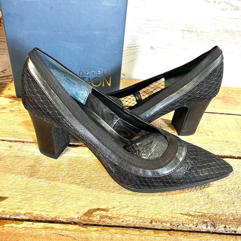 Lori Goldstein black mesh harden pumps fishnet 9.5m shoes heels